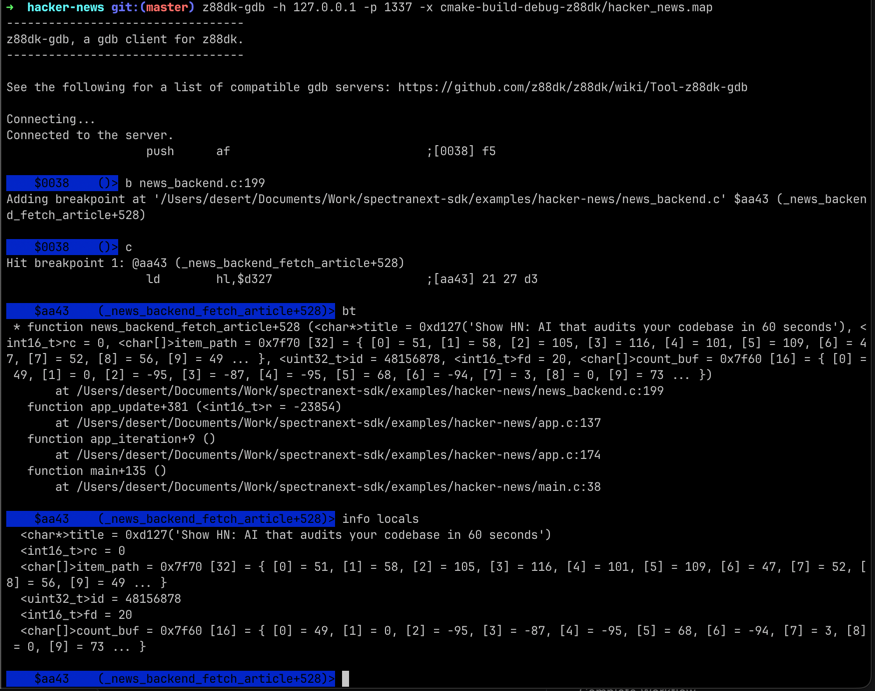 Example of Debug Session